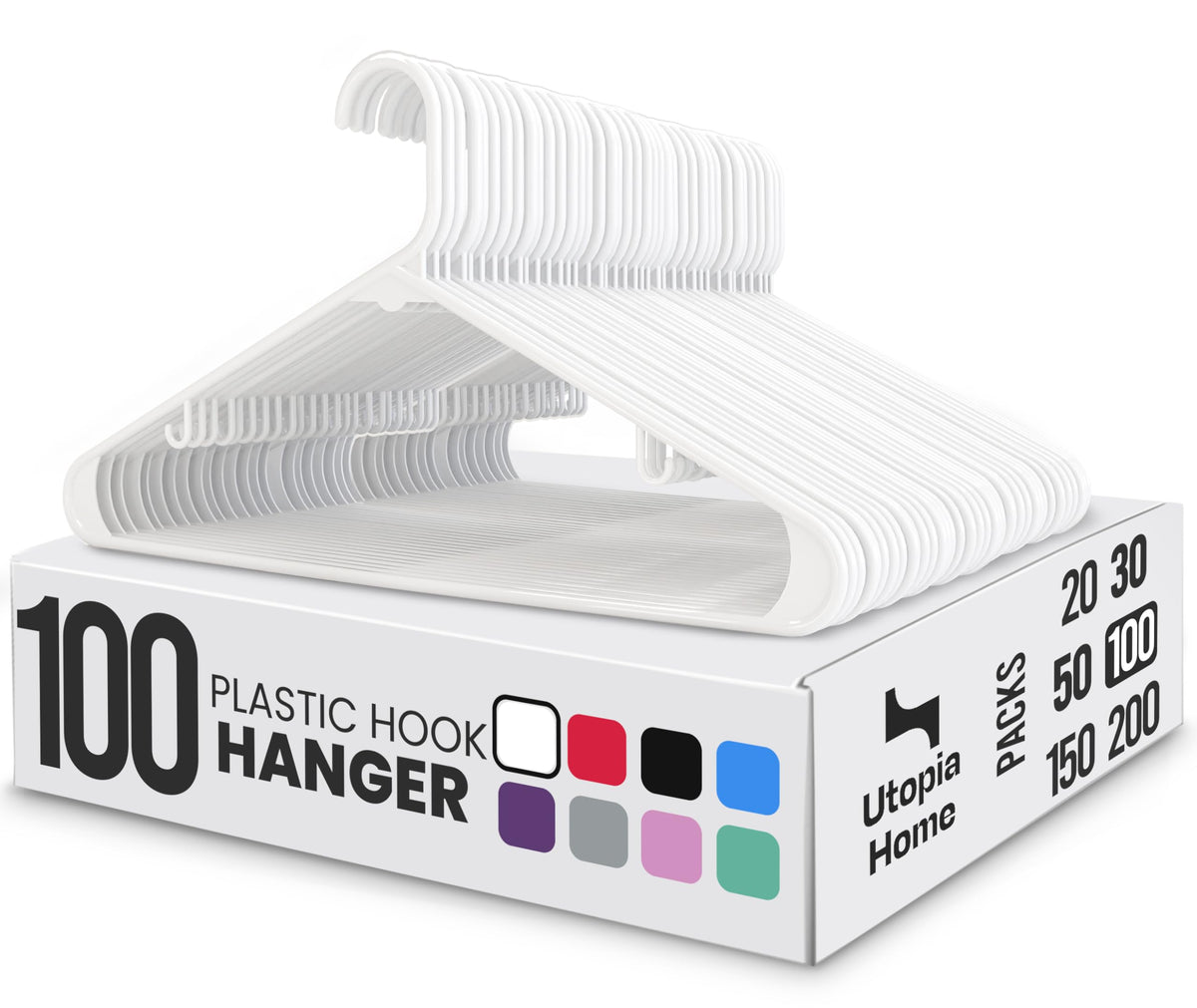 Utopia Home Plastic Hangers 50 Pack – Built-in Strap Hooks Black