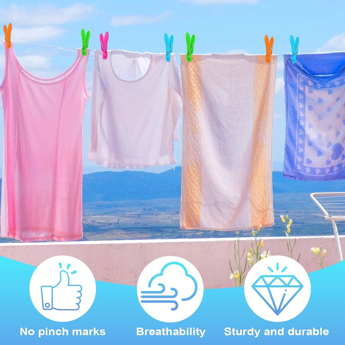 Clothes Pins, 48 Pack Colored Plastic Clothespins, Clothes Pins Heavy Duty Outdoor, Non-Slip Laundry Clips for Hanging Clothes, Towels, Crafts, Multiperpose Plastic Clips for Picture, Chip Bags
