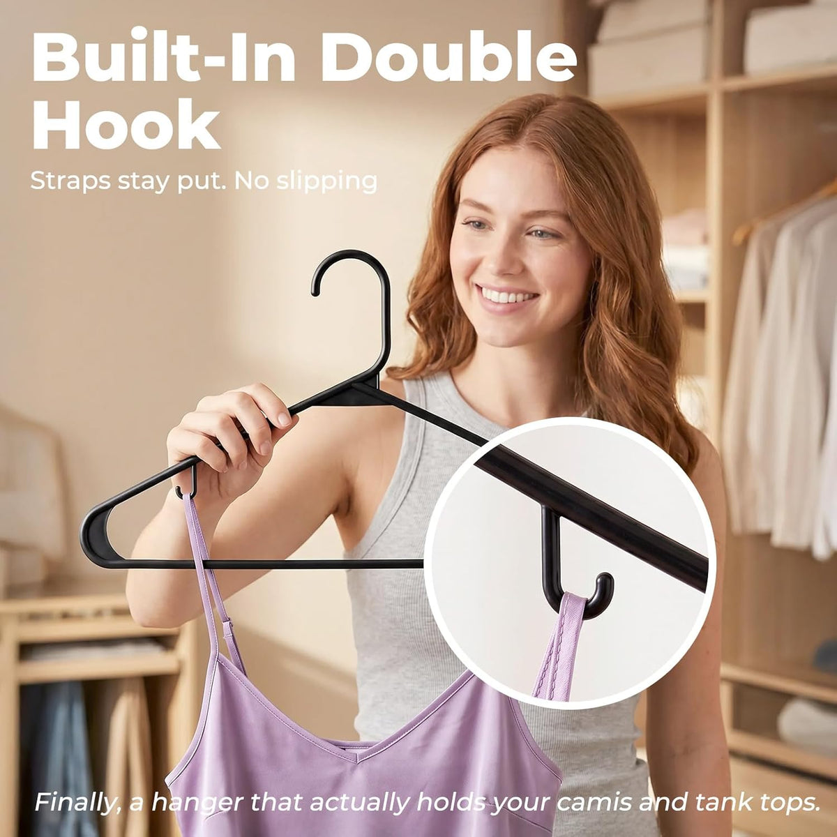HOUSE DAY Black Plastic Hangers 60 Pack, Slim Space-Saving Clothes Hangers