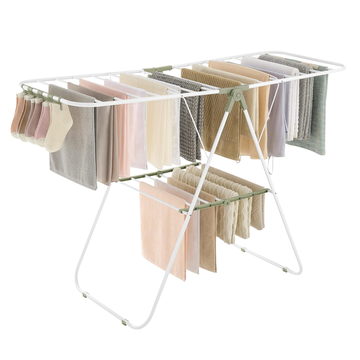 SONGMICS Clothes Drying Rack, Foldable 2-Level Stee Laundry Drying Rack