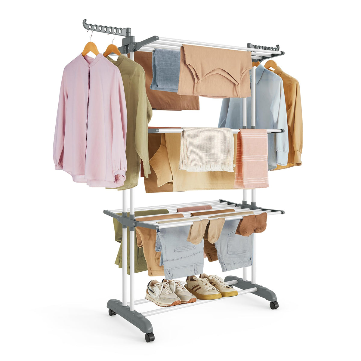 SONGMICS 4-Tier Clothes Drying Rack, Foldable, Rolling, 66.6-Inch Tall