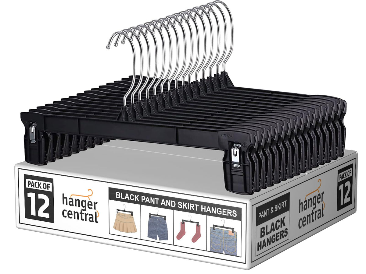 12 inch 30 Pack Pants Hangers Slim Plastic Black
