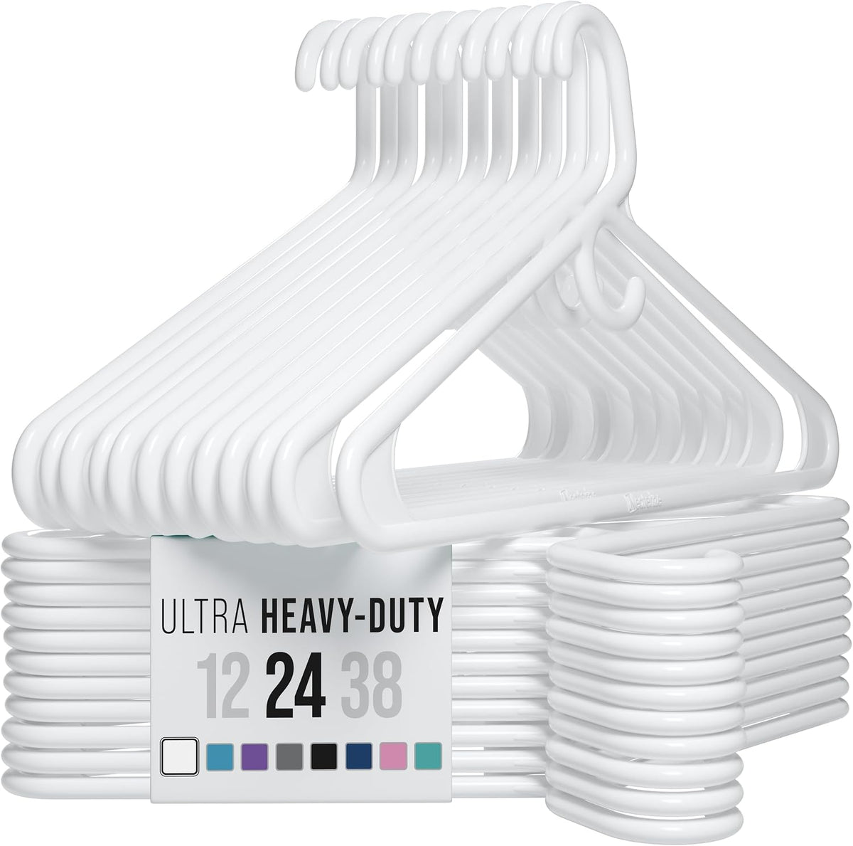 NEATERIZE Thick Heavy Duty Hangers - White Plastic Clothes Hangers 24 Pack - Great for Coat Hanger, Jackets Jeans & Suit Hanger for Closet - New Apartment Essentials Percheros Ganchos para Colgar Ropa