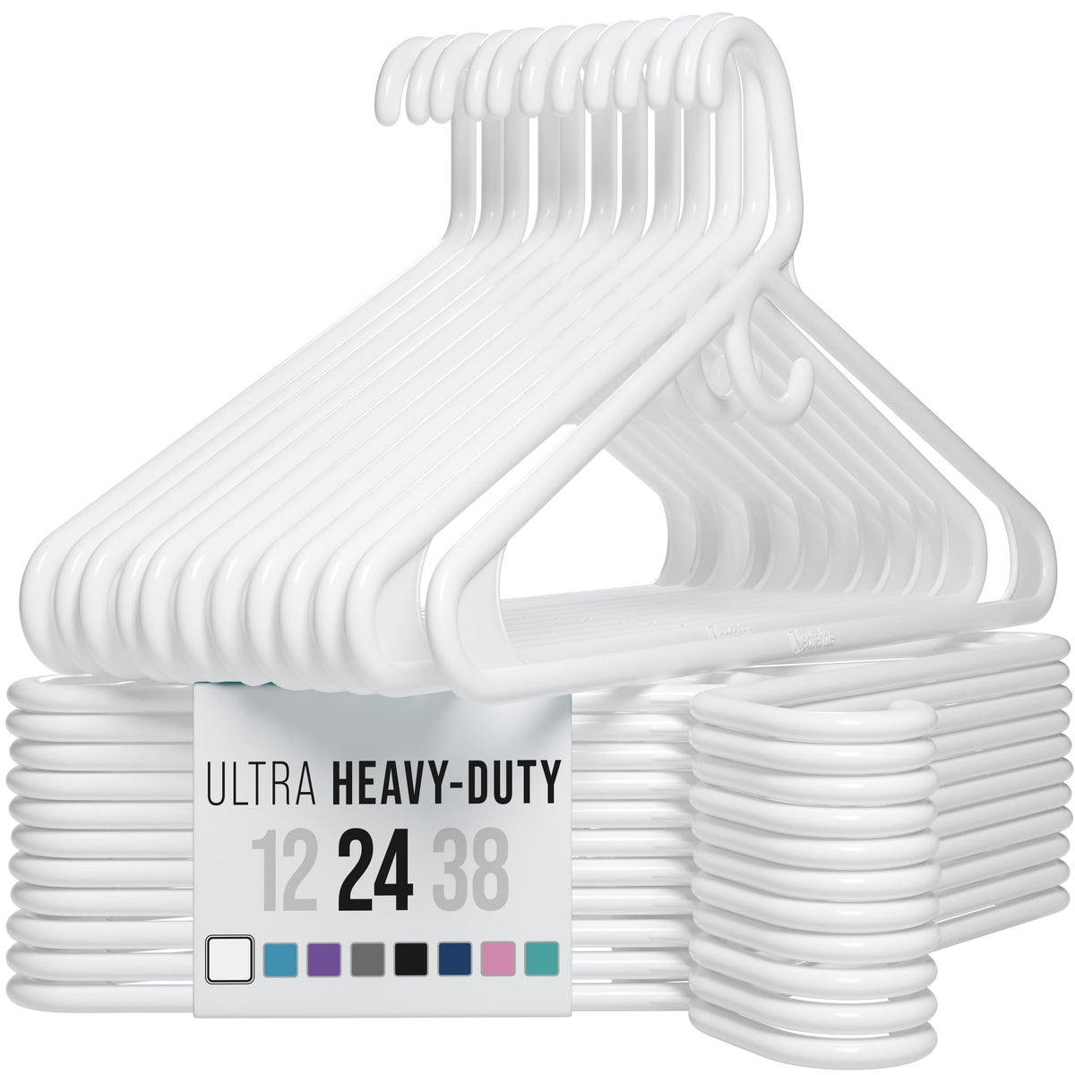 NEATERIZE Thick Heavy Duty Hangers - White Plastic Clothes Hangers 12 Pack - Great for Coat Hanger, Jackets Jeans & Suit Hanger for Closet - New Apartment Essentials Percheros Ganchos para Colgar Ropa