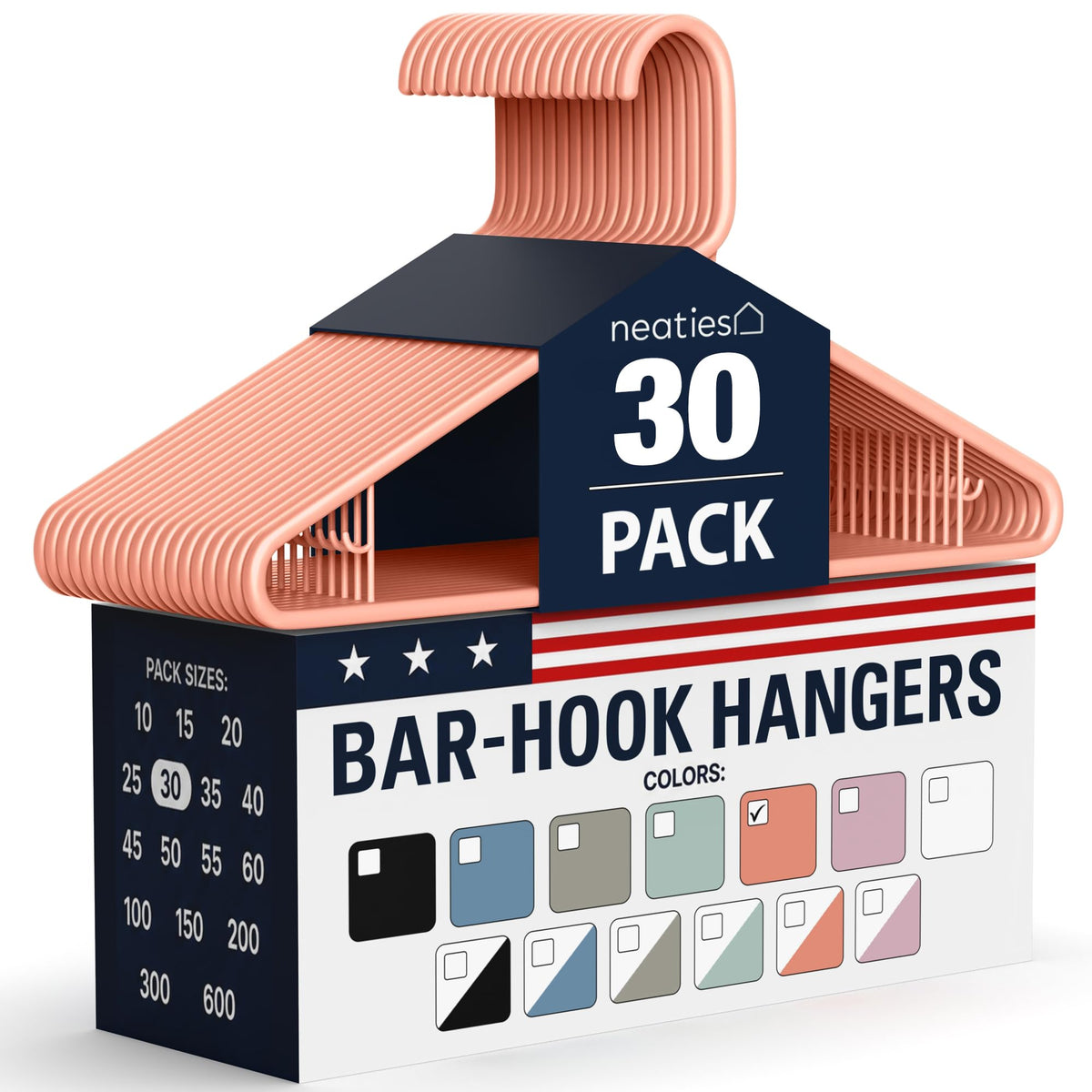 Plastic Hangers 30 Pack – Made in the USA – 6lb Capacity Standard Clothes Hangers with Strap Hooks for Dresses, Lingerie, Shirts, Pants, and Jackets – White
