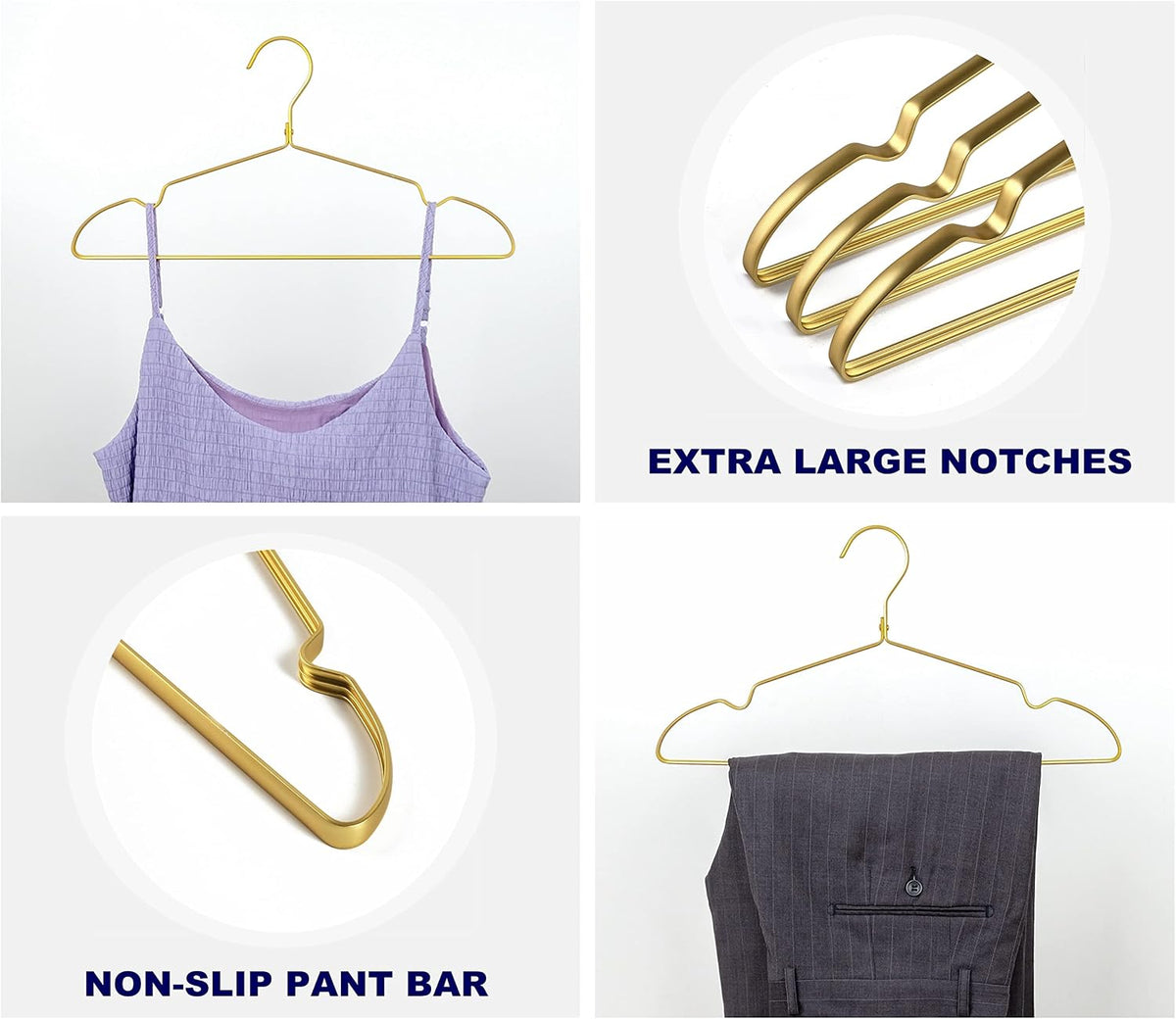 Amber Home 20 Pack Premium Matte Gold Aluminum Coat Hangers, 16.5” Extra Smooth & Durable Metal Shirt Dress Hanger, Light & Sturdy Metal Rack for Jacket Trouser Pant Slack