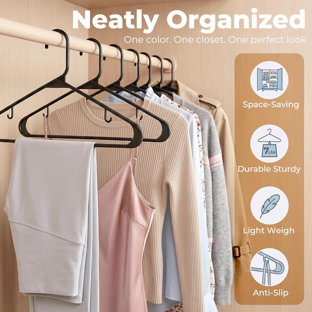 HOUSE DAY Black Plastic Hangers 60 Pack, Slim Space-Saving Clothes Hangers