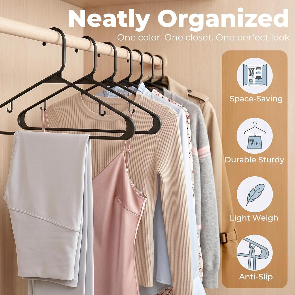 HOUSE DAY Black Plastic Hangers 60 Pack, Slim Space-Saving Clothes Hangers