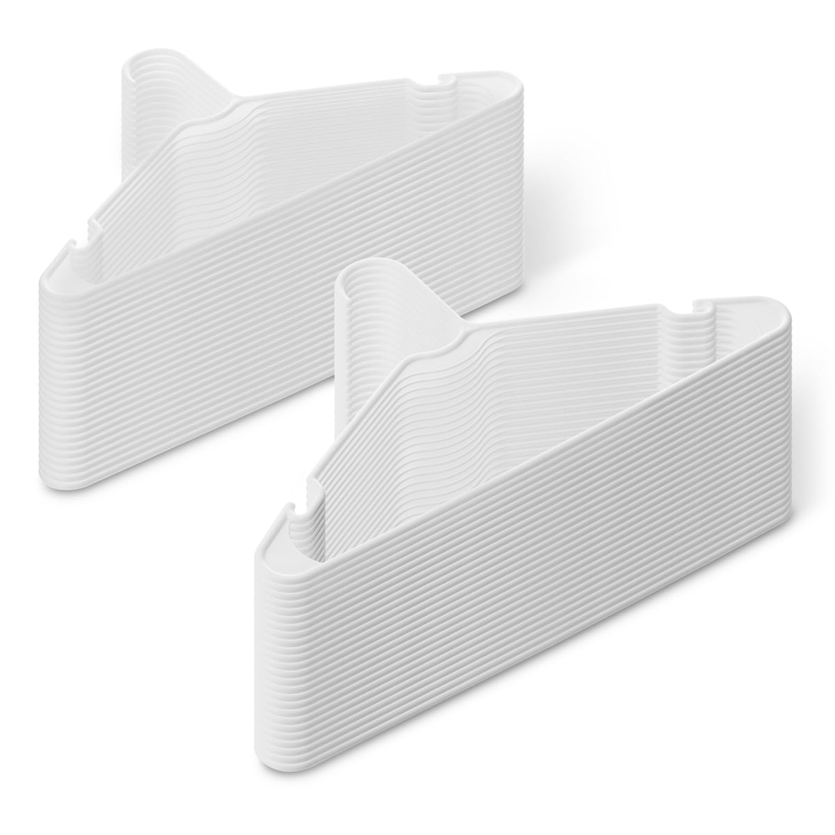 Amazon Basics Space Saving Plastic Clothes Hangers, Sturdy Closet Organizer for Shirts and Jackets, Adult Size, White, 50-Pack