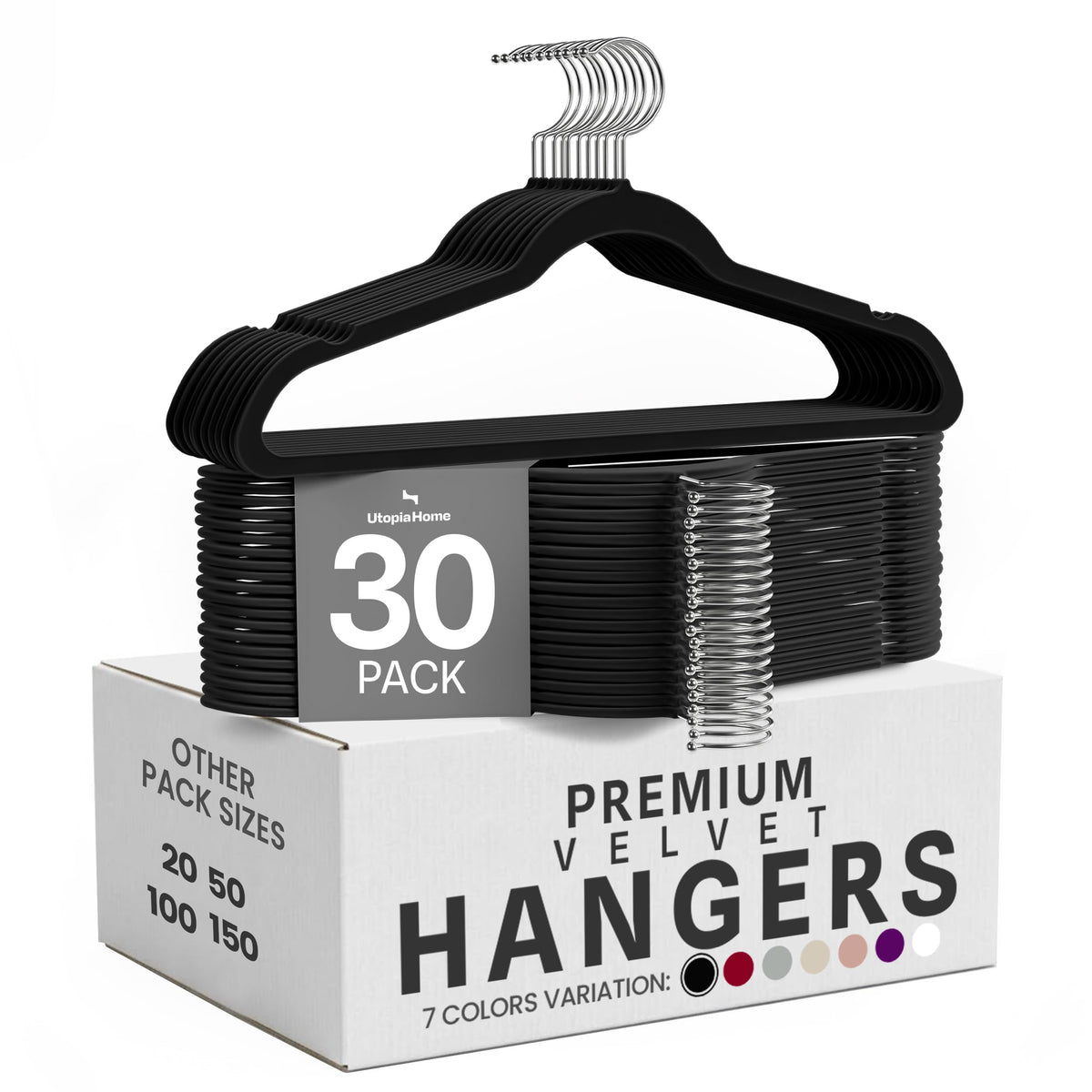 Utopia Home Velvet Hangers, Black, 50 Pack