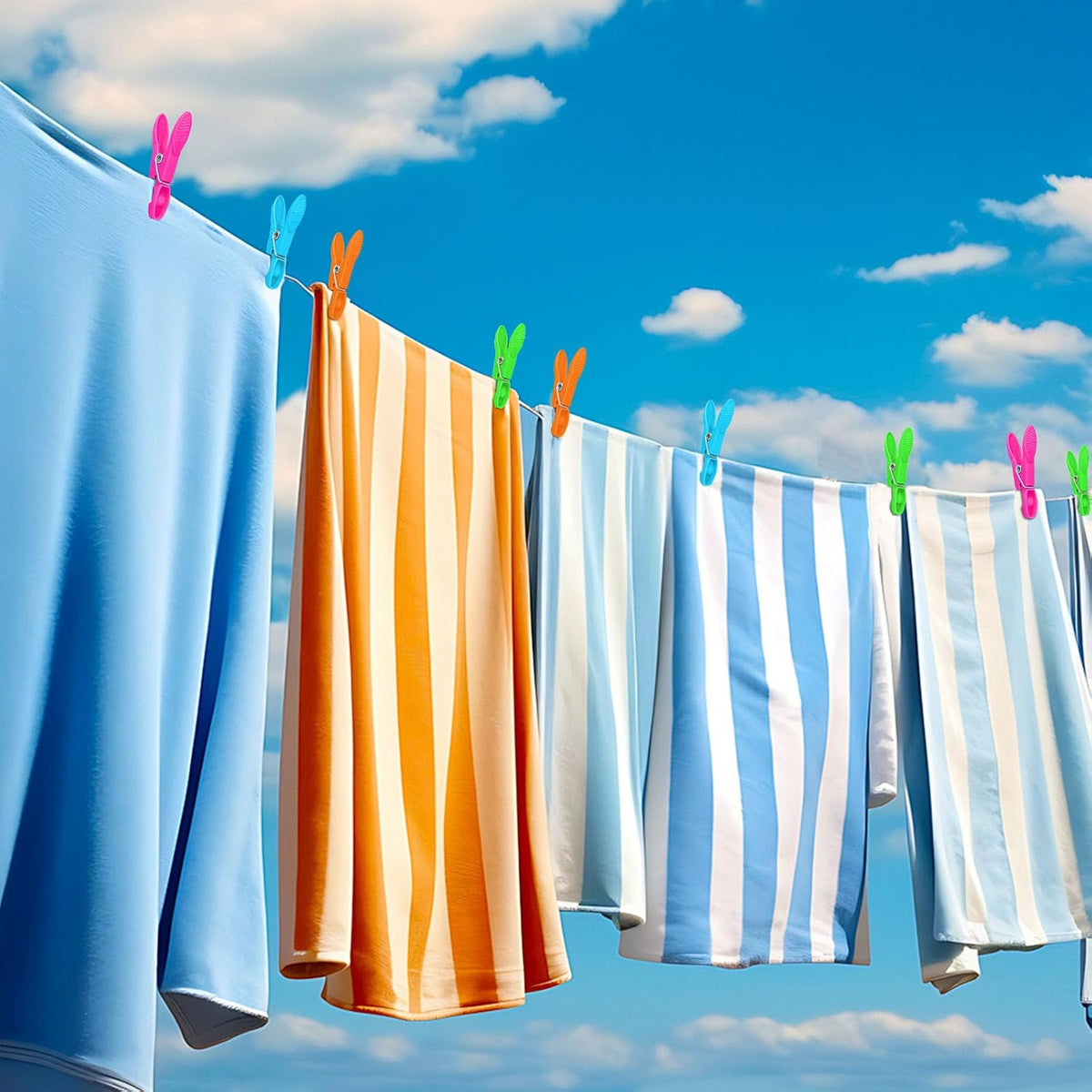 48 Pcs Colorful Plastic Clothes Pins with Clothespin Bag, Clothespins Basket Heavy Duty Laundry Clothes Pins Clips with Springs, Clothes Drying Line Pegs Towel Clips Picture Clips Food Clips