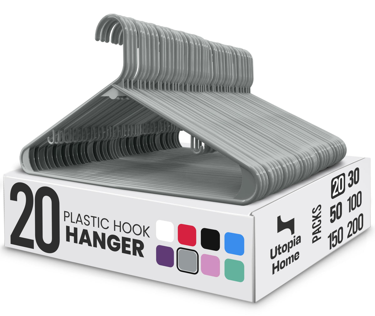 Utopia Home Plastic Hangers 20 Pack – Built-in Strap Hooks White