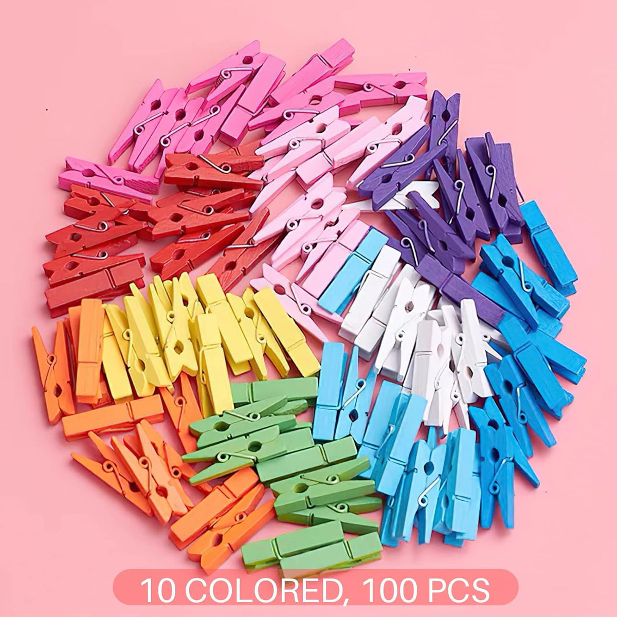 1.4 Inch Mini Clothespins 100PCS, 10 Colors Wooden Pins for Photos Crafts