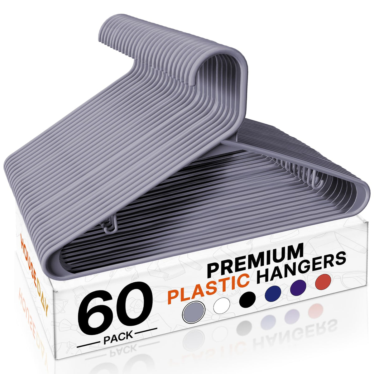 HOUSE DAY Black Plastic Hangers 60 Pack, Slim Space-Saving Clothes Hangers