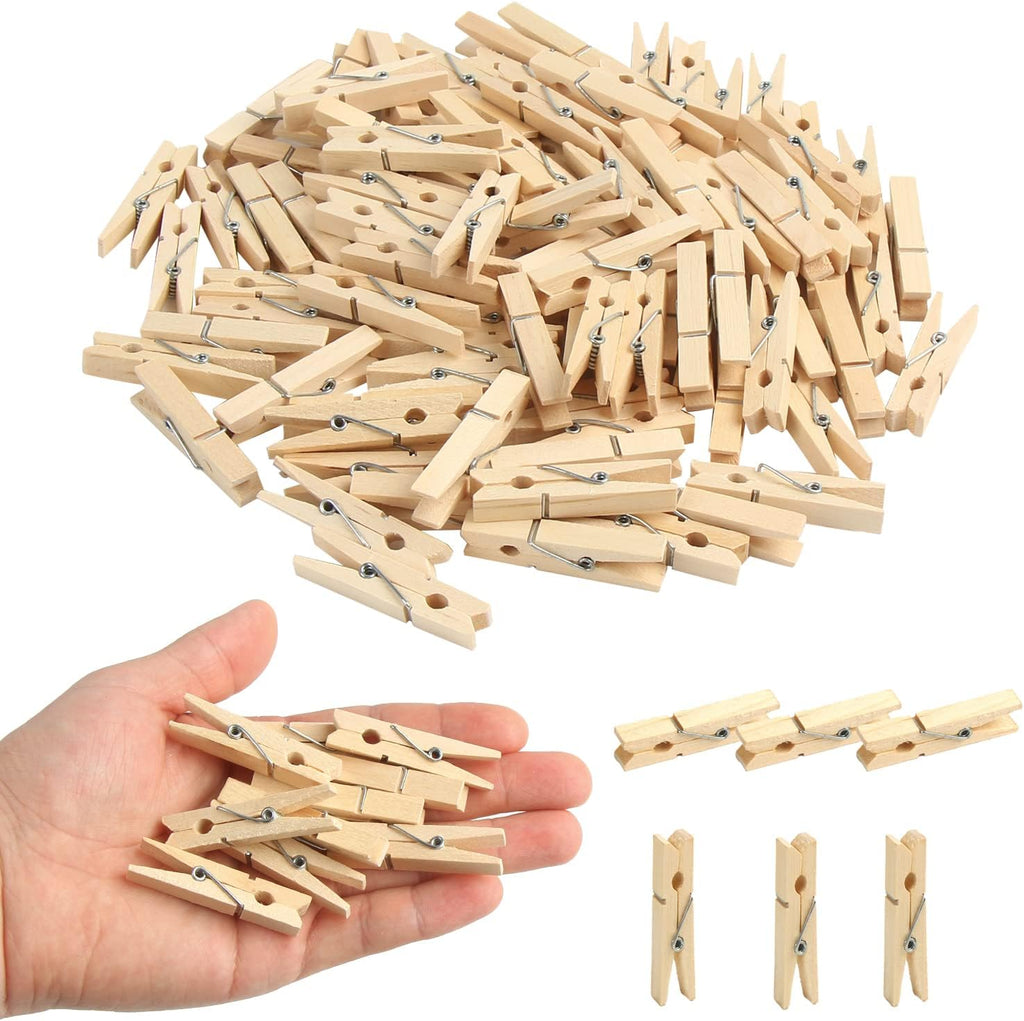 KIMOBER 1.77Inch Wooden Clothespins,Sturdy Natural Wooden Craft Peg Pins Clips for Photos Pictures Paper Crafts,100pcs
