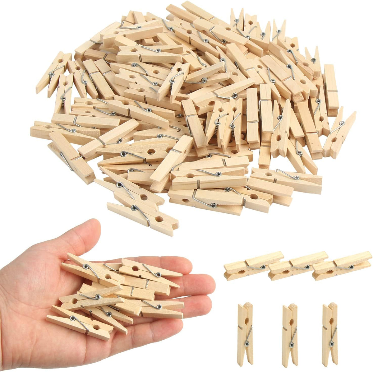 KIMOBER 1.77Inch Wooden Clothespins,Sturdy Natural Wooden Craft Peg Pins Clips for Photos Pictures Paper Crafts,100pcs