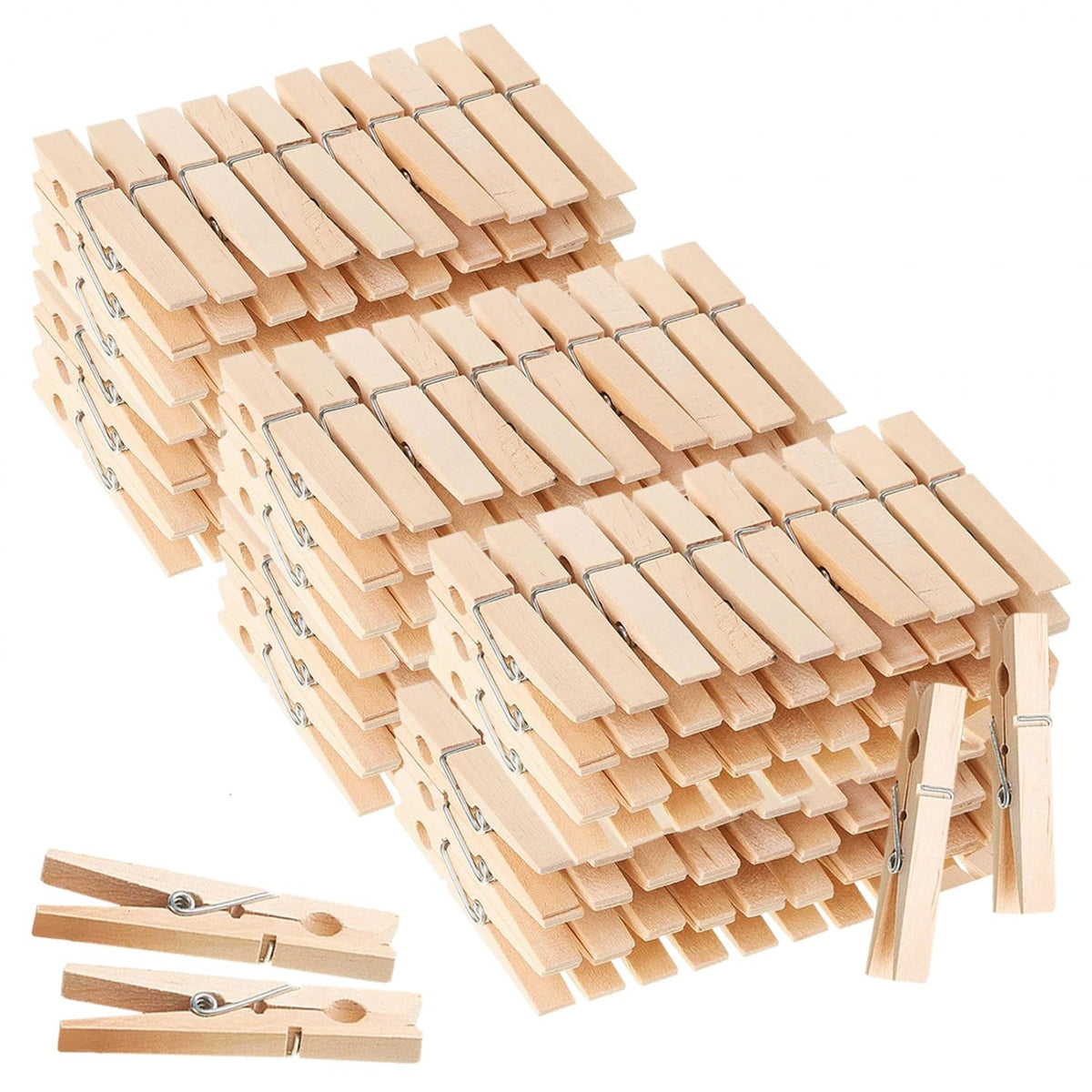 SenseYo 100 Pcs 1.9 Inch Wooden Clothes Pins Heavy Duty Natural Wood Clips Clothespins with Rust Resistant Spring for Hanging Pictures Chip Bags DIY Crafts Photos Drying Laundry Classroom Decoration