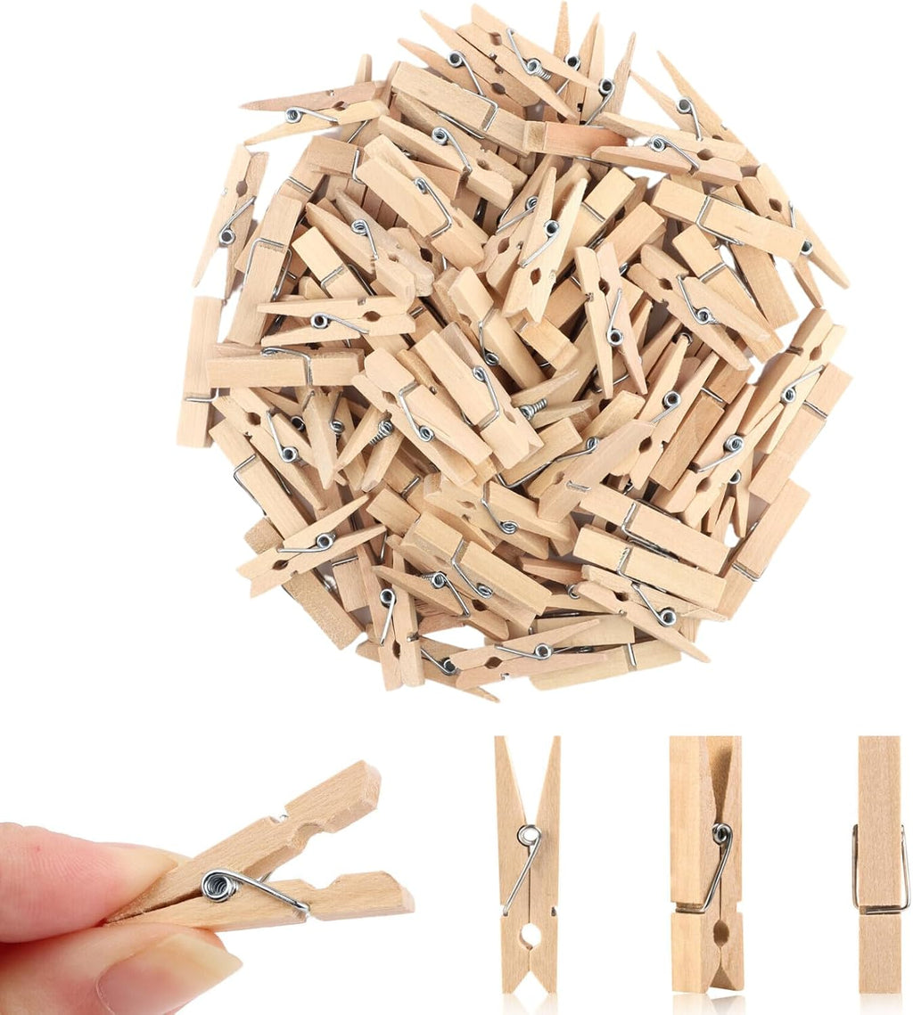 100Pcs Mini Wooden Clothespins, 1.4in Small Clothes pins with Storage Bag