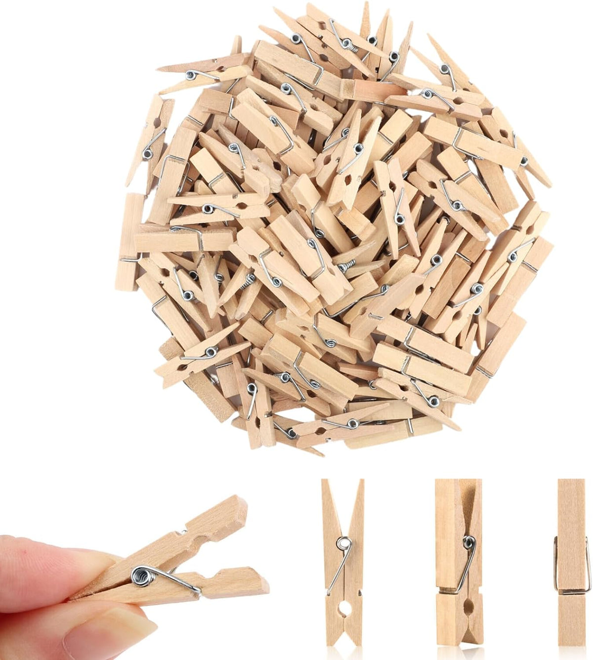 100Pcs Mini Wooden Clothespins, 1.4in Small Clothes pins with Storage Bag