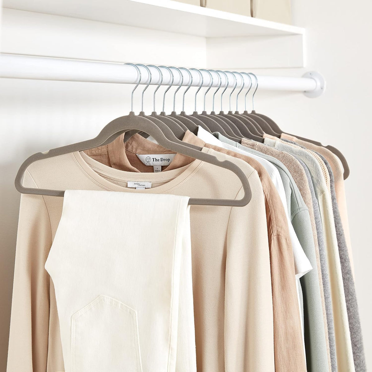 Amazon Basics Slim Velvet Non-Slip Space Saving Suit Clothes Hangers, Sturdy Metal, Gray/Silver, 30-Pack
