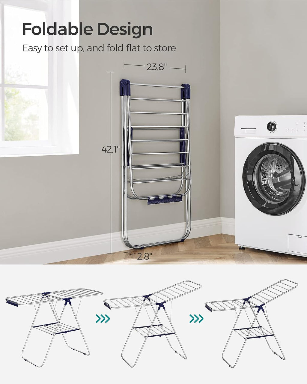 SONGMICS Clothes Drying Rack, Foldable Space-Saving Steel Laundry Rack
