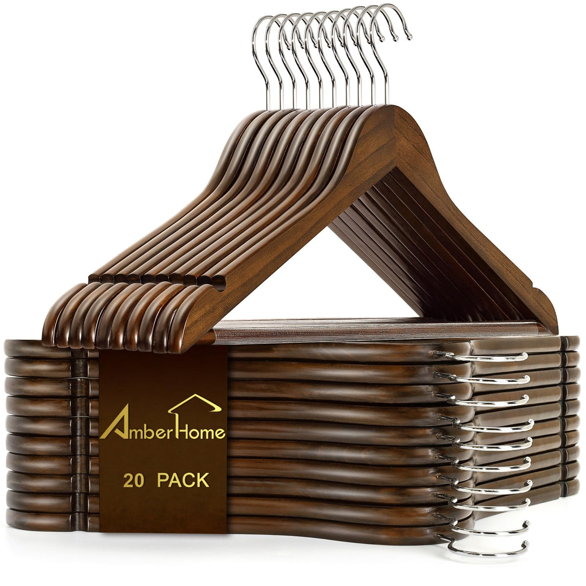 Amber Home 30 Pack White Wooden Coat Hangers, Wood Suit Hangers