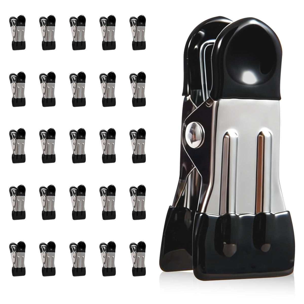 Heavy Duty Clothes Pins, 30 Pack 2.17 Inch Stainless Steel Chip Clips with Rubber, 6 Colors Metal Clothespins, Multipurpose Bag Clips for Food Storage, Laundry Clothesline, Socks (Multicolor)