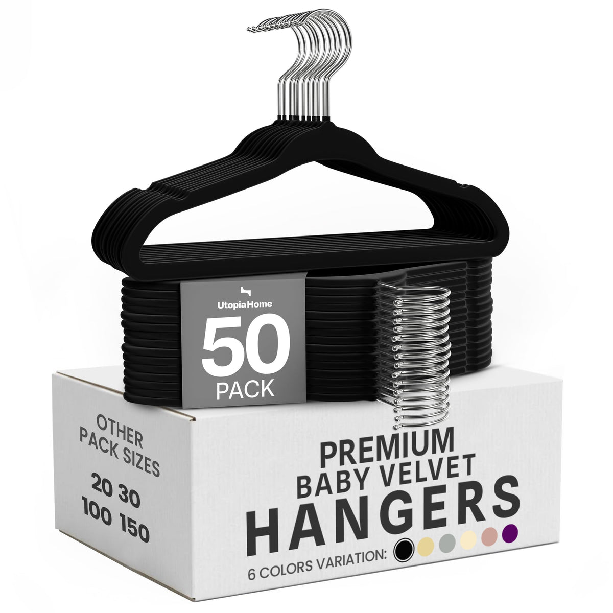 Utopia Home Kids Velvet Hanger 50 Pack – 11" Premium Baby Hangers - Grey