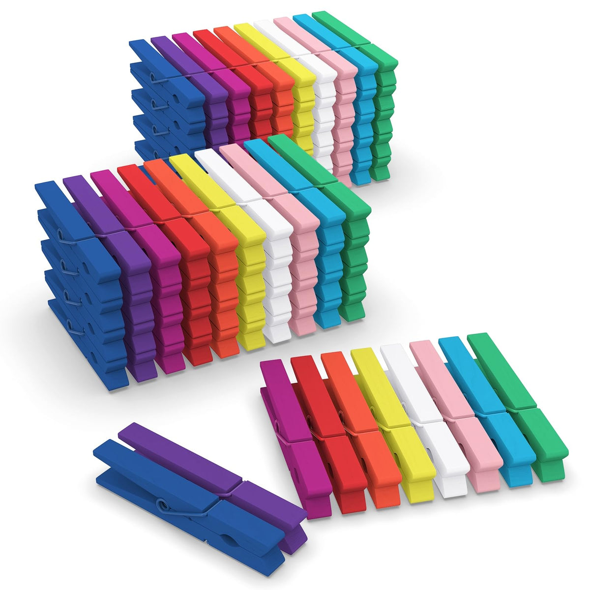 100 Pcs Blue Clothes pins - 2.9 Inch Wooden Clothespins Cheer Clips