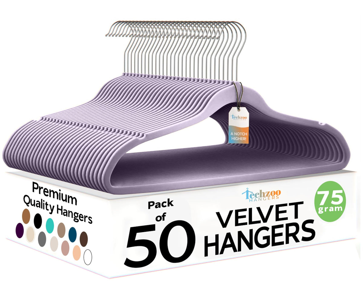Techzoo 50 Pack New Premium Quality Velvet Hangers Ultra Thin Non Slip Adult Felt Space Saving Hangers for Closet Heavy Duty Coat Pants Jackets Dress Hangers 360° Swivel Hook Hold Upto 10 lbs Black