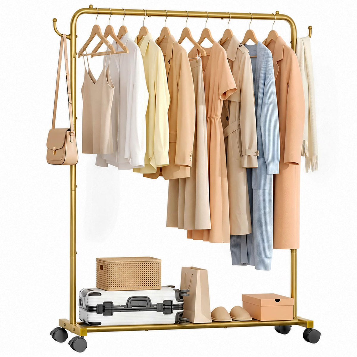 Homde Portable Clothes Rack for Bedroom: 4 Lockable Wheel Move Room-to-Room