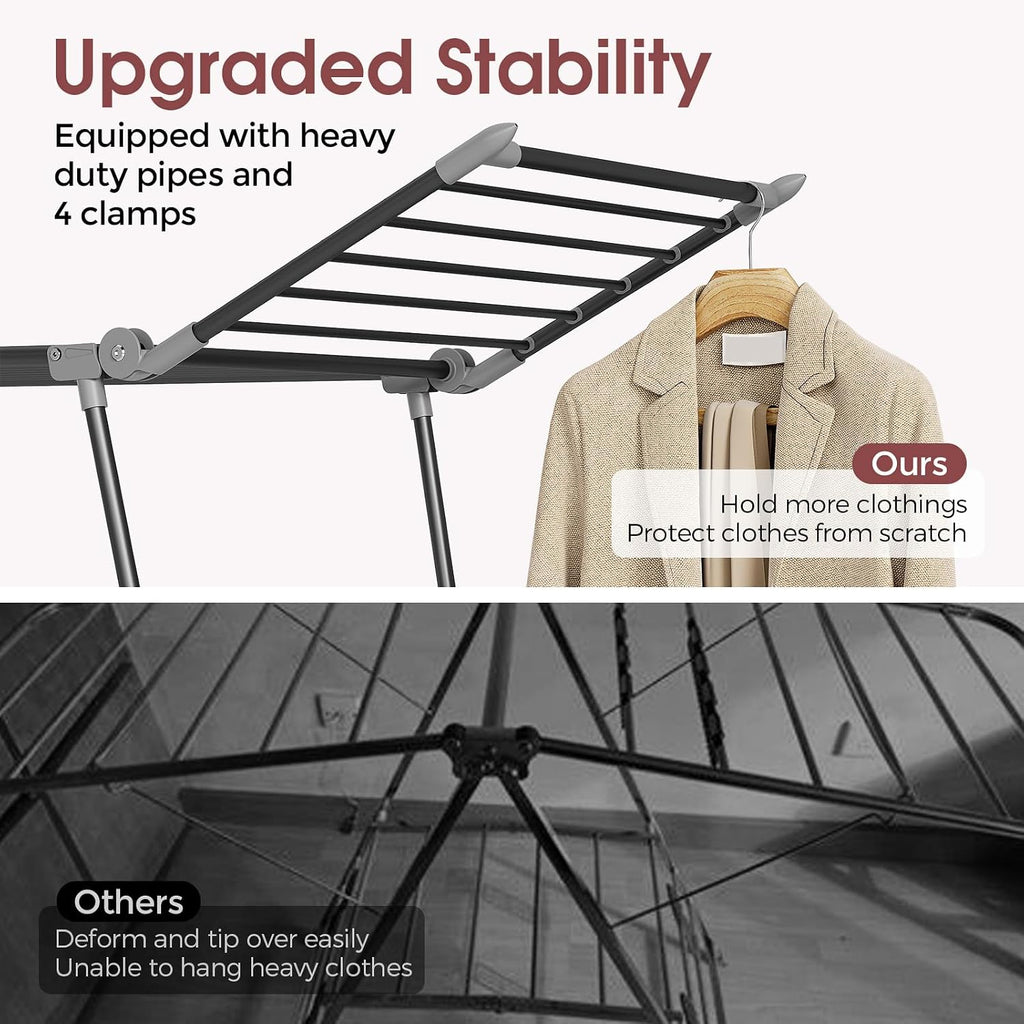 APEXCHASER Clothes Drying Rack, Large Capacity Drying Rack, 69" L, Black