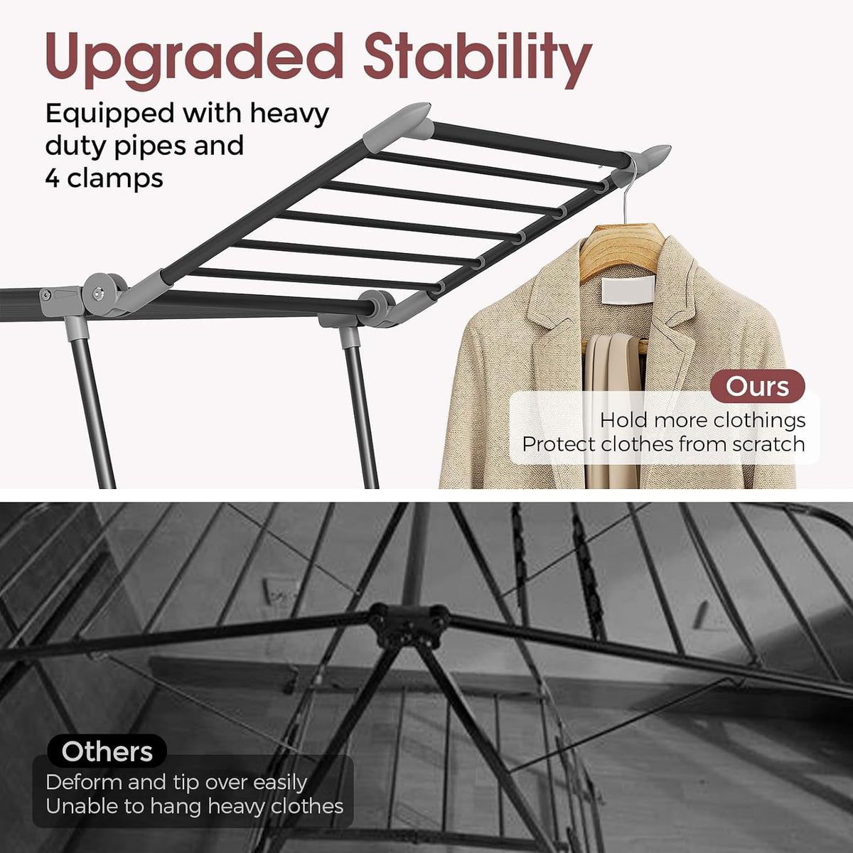 APEXCHASER Clothes Drying Rack, Large Capacity Drying Rack, 69" L, Black