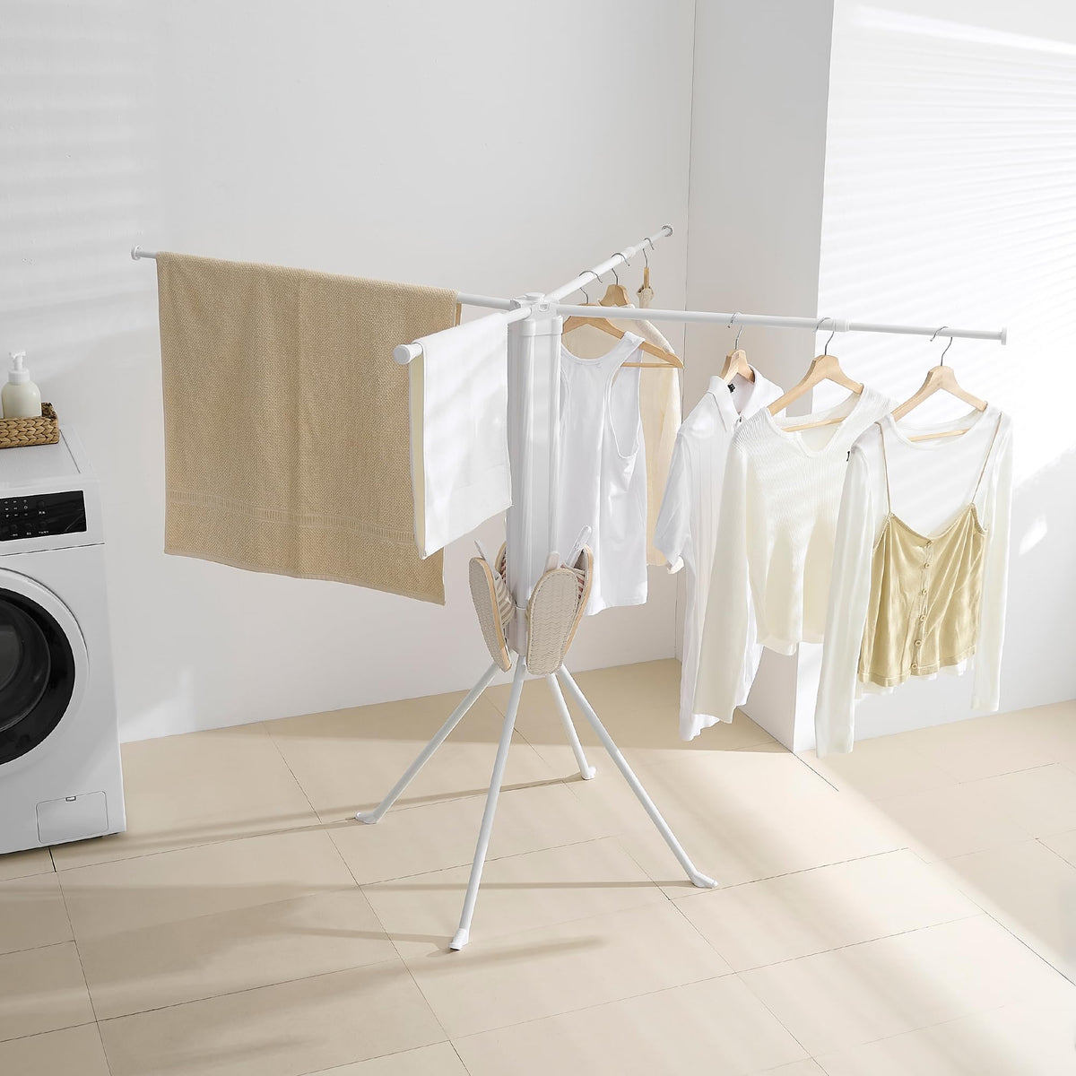 RFOUO Foldable Clothes Drying Rack Tripod with Wooden 16 Rods