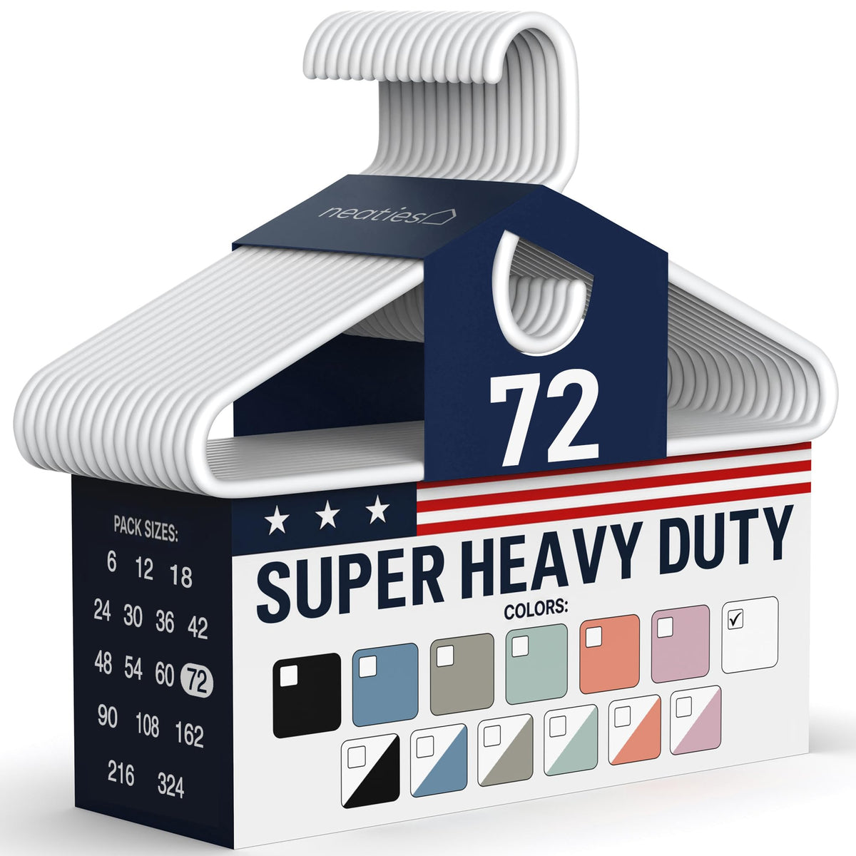Super Heavy Duty Clothes Hangers 18 Pack – Made in the USA - 10lb Capacity, Thick Plastic Hangers for Pants, Coats, Jackets, Jeans and Adult Clothing – White