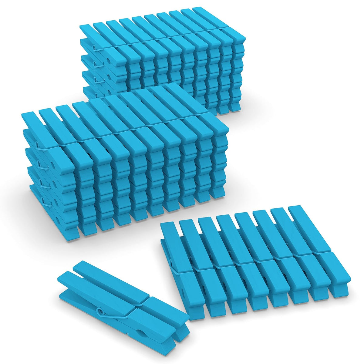 100 Pcs Blue Clothes pins - 2.9 Inch Wooden Clothespins Cheer Clips