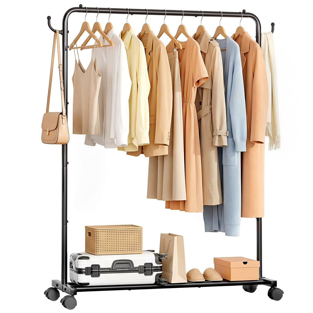 Homde Portable Clothes Rack for Bedroom: 4 Lockable Wheel Move Room-to-Room