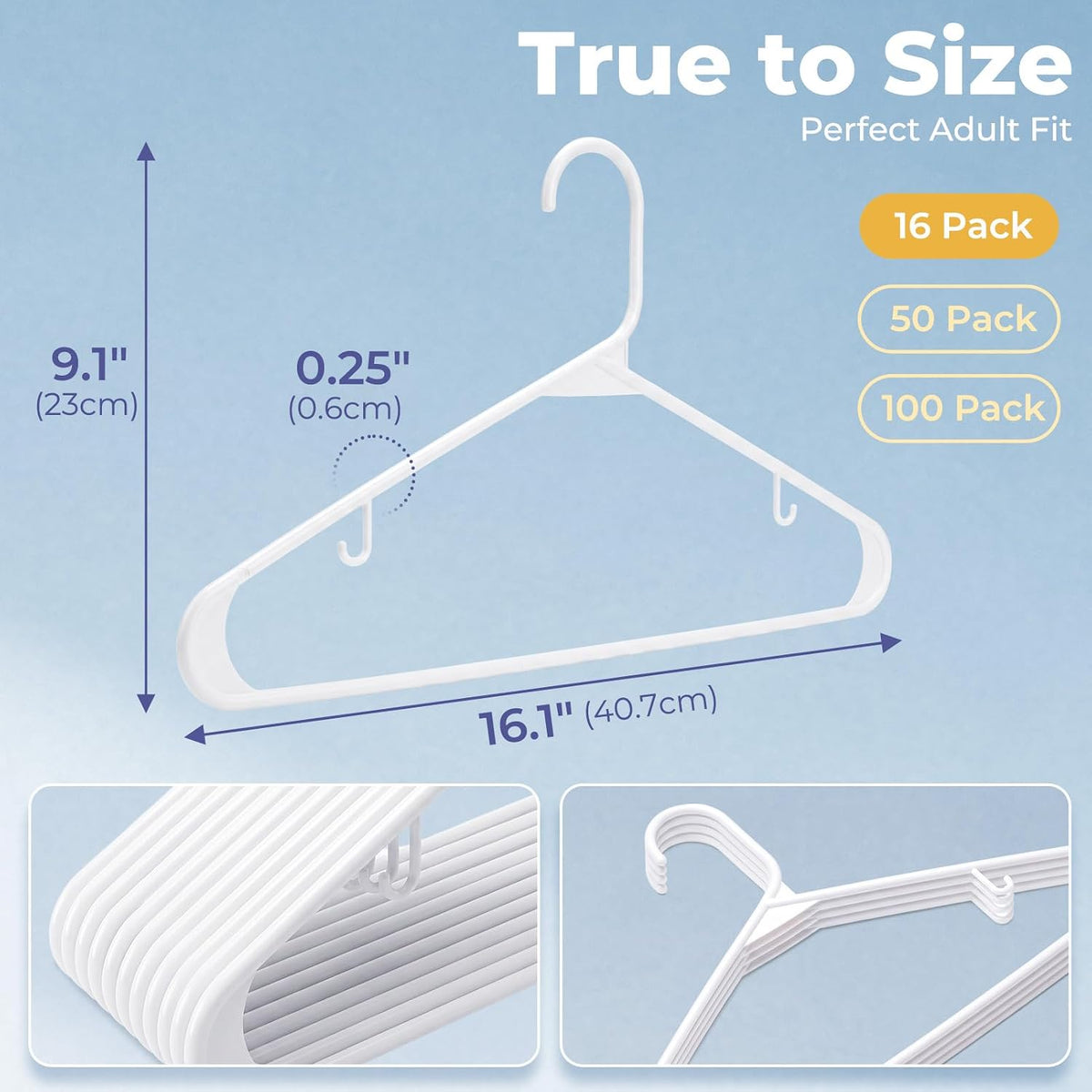 HOUSE DAY White Plastic Hangers 16 Pack, Slim Space-Saving Clothes Hangers