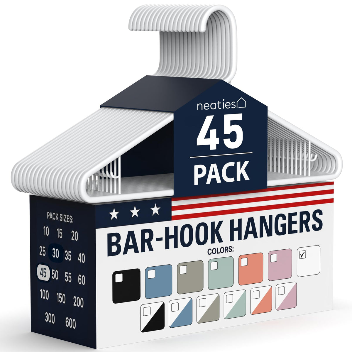 Plastic Hangers 30 Pack – Made in the USA – 6lb Capacity Standard Clothes Hangers with Strap Hooks for Dresses, Lingerie, Shirts, Pants, and Jackets – White