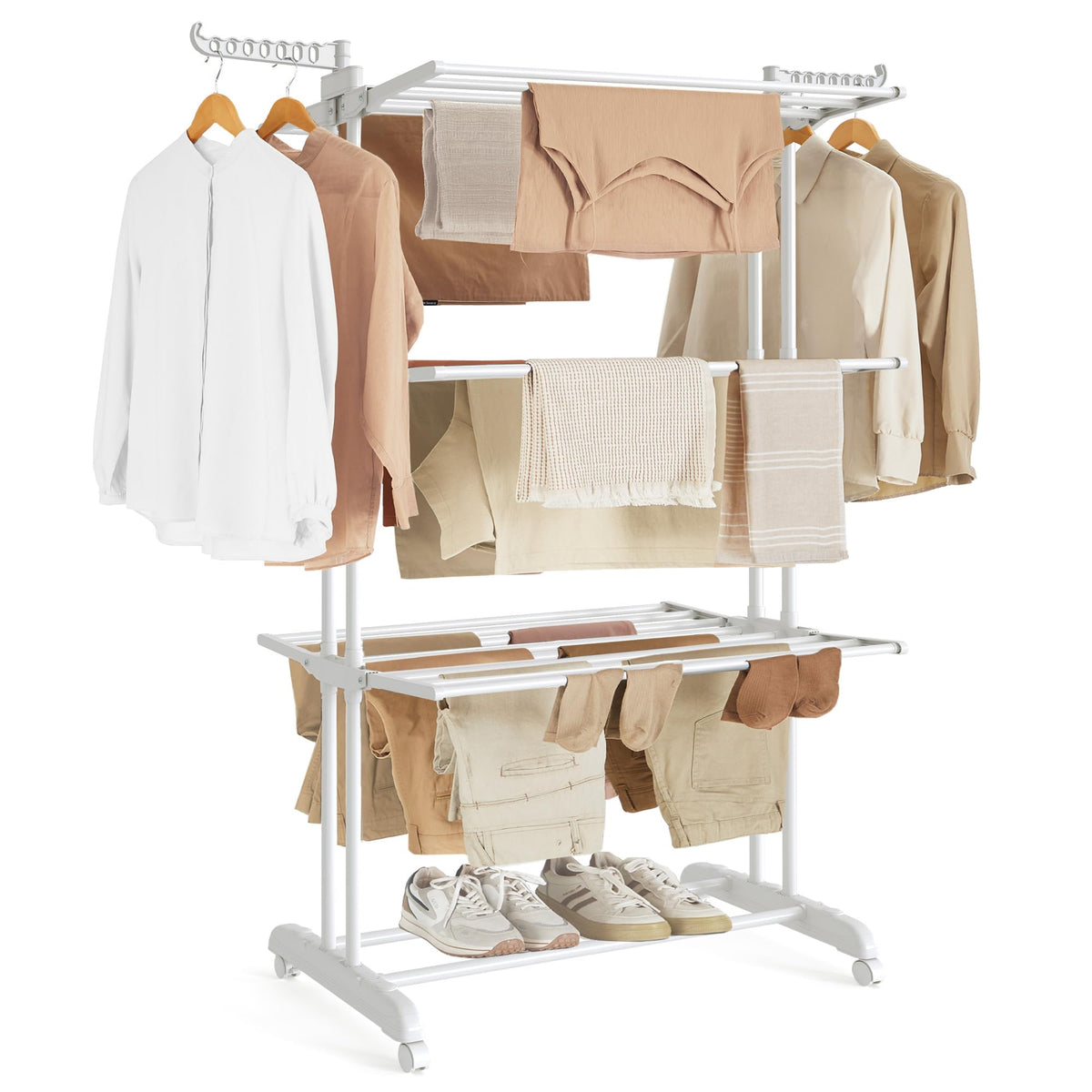SONGMICS 4-Tier Clothes Drying Rack, Foldable, Rolling, 66.6-Inch Tall