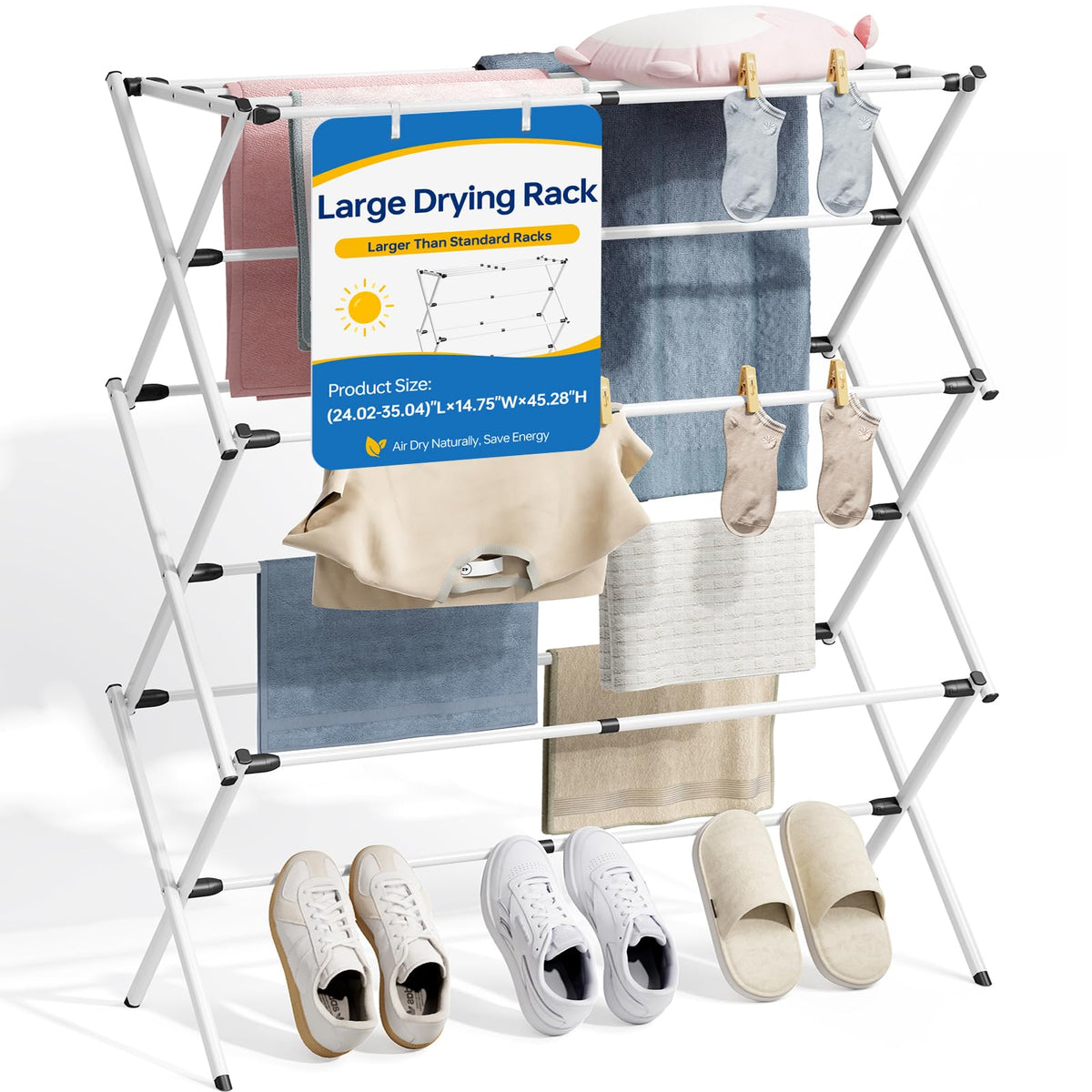 APEXCHASER Oversized Clothes Drying Rack, 45.28" H × 14.57" D