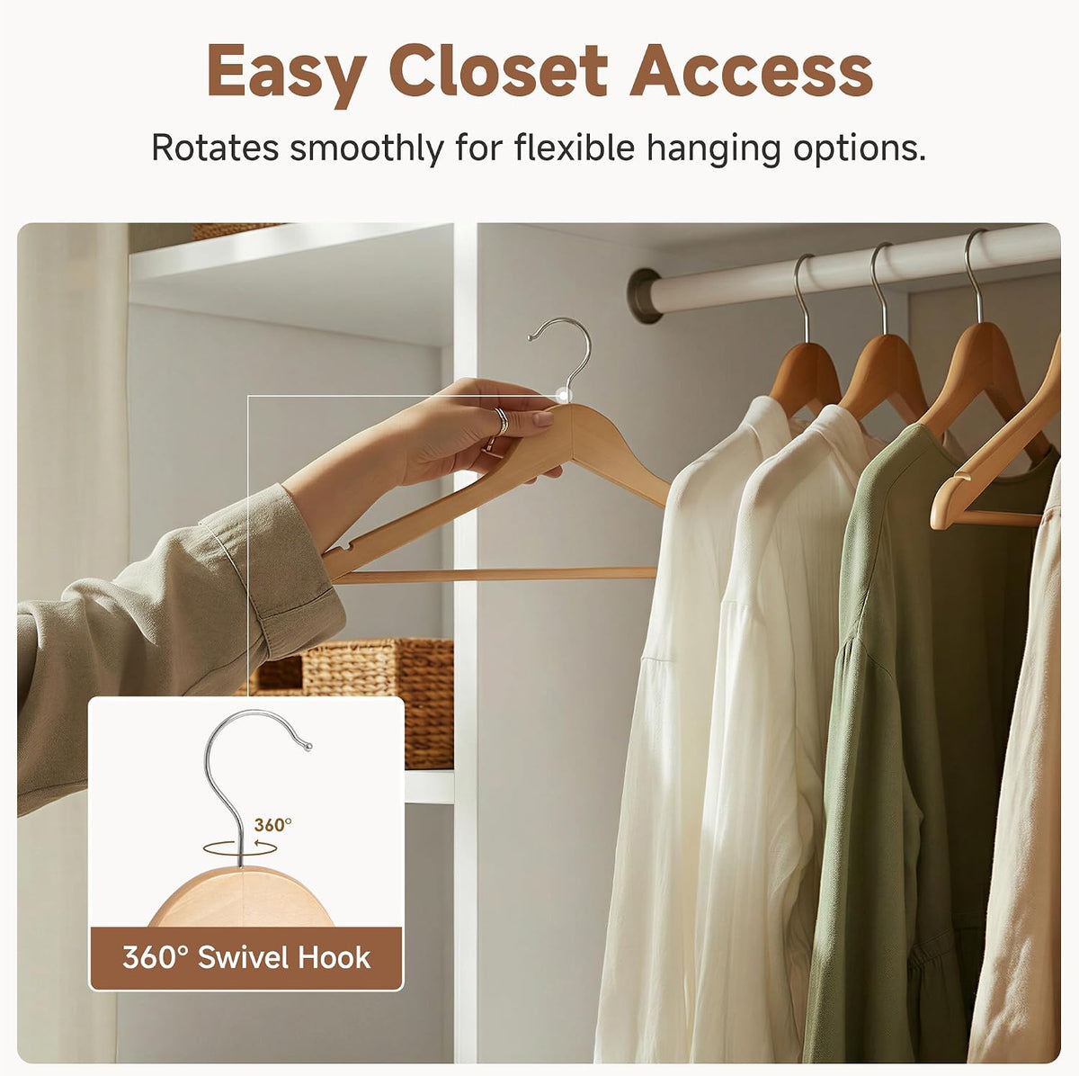 StorageWorks Wooden Coat Hangers, 20 Pack Wood Clothes Hanger for Closet