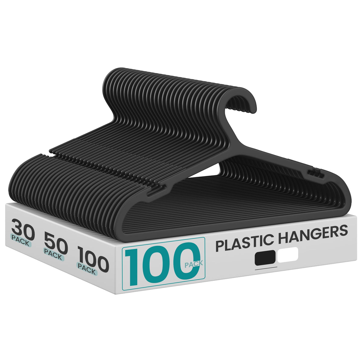 SONGMICS Clothes Hangers, Pack of 50, Plastic Hangers, with Wide Shoulder Notches, Space-Saving Coat Hangers, 16.4 Inches Wide, for Closet, Cloud White UCRP010W01