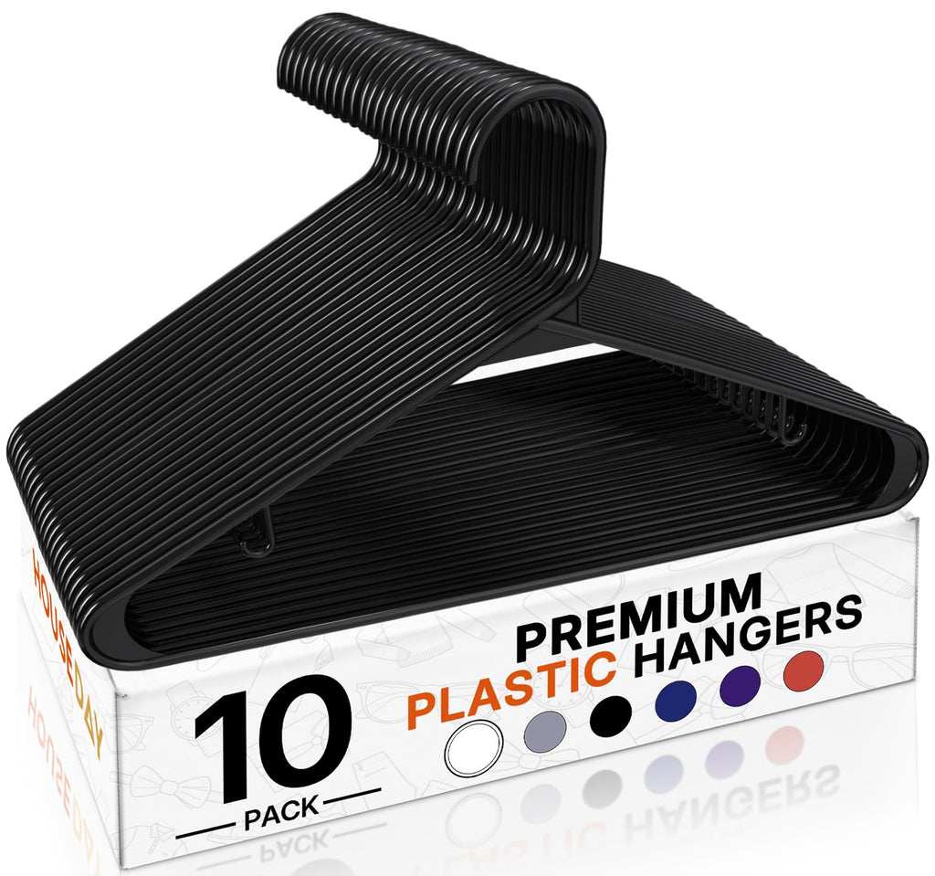 HOUSE DAY Black Plastic Hangers 60 Pack, Slim Space-Saving Clothes Hangers