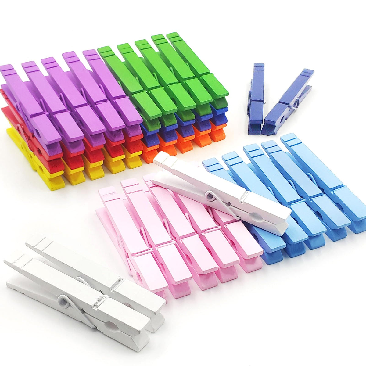 3.5 Inch 50 Pack Colored Wooden Clothespins for Classroom, Craft, Hanging Clothes, Rust Resistant