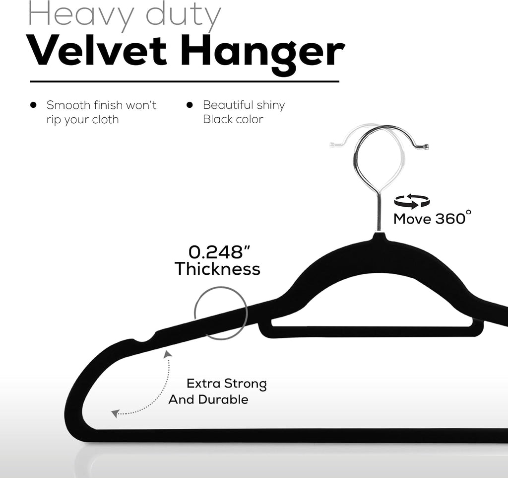 Utopia Home Velvet Hangers 100 Pack – Premium Hangers with Tie Bar - Black