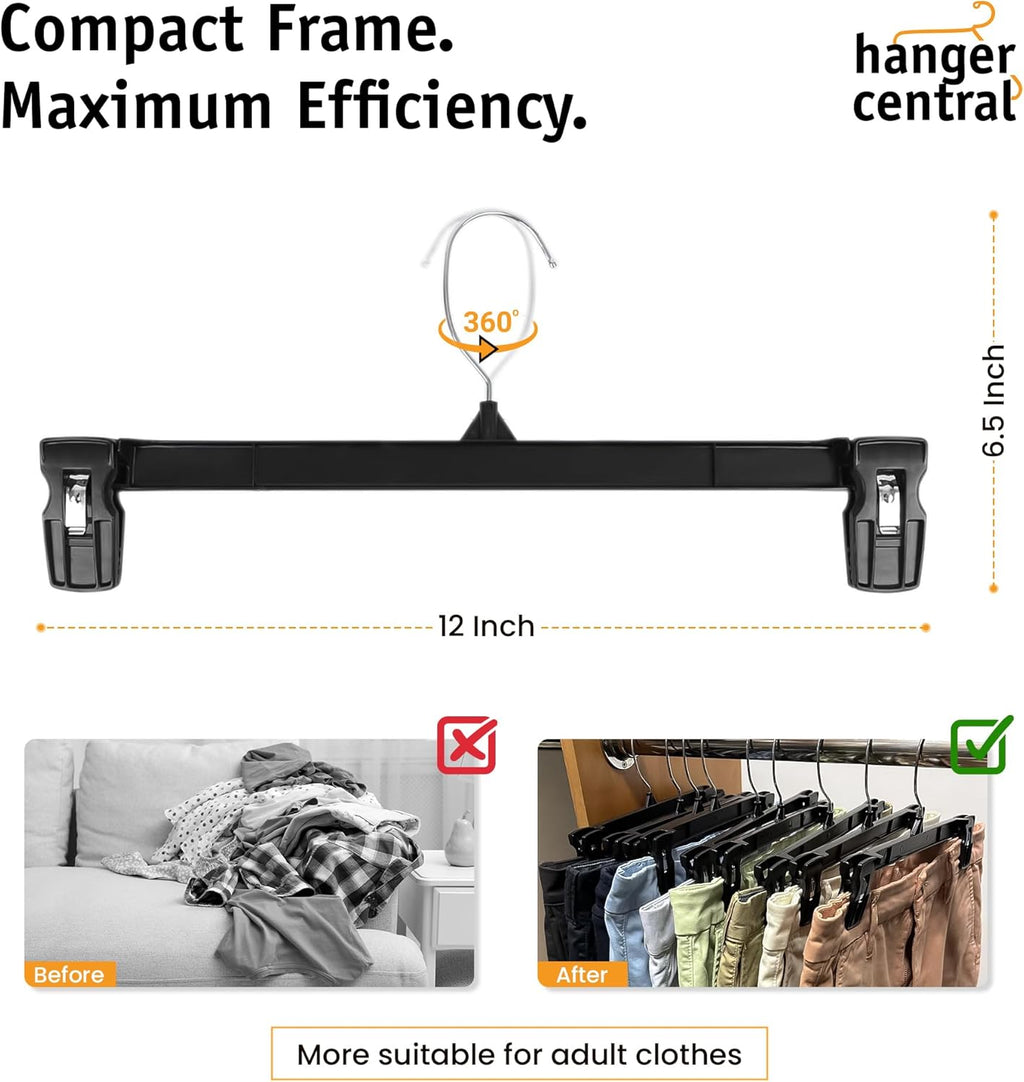12 inch 30 Pack Pants Hangers Slim Plastic Black