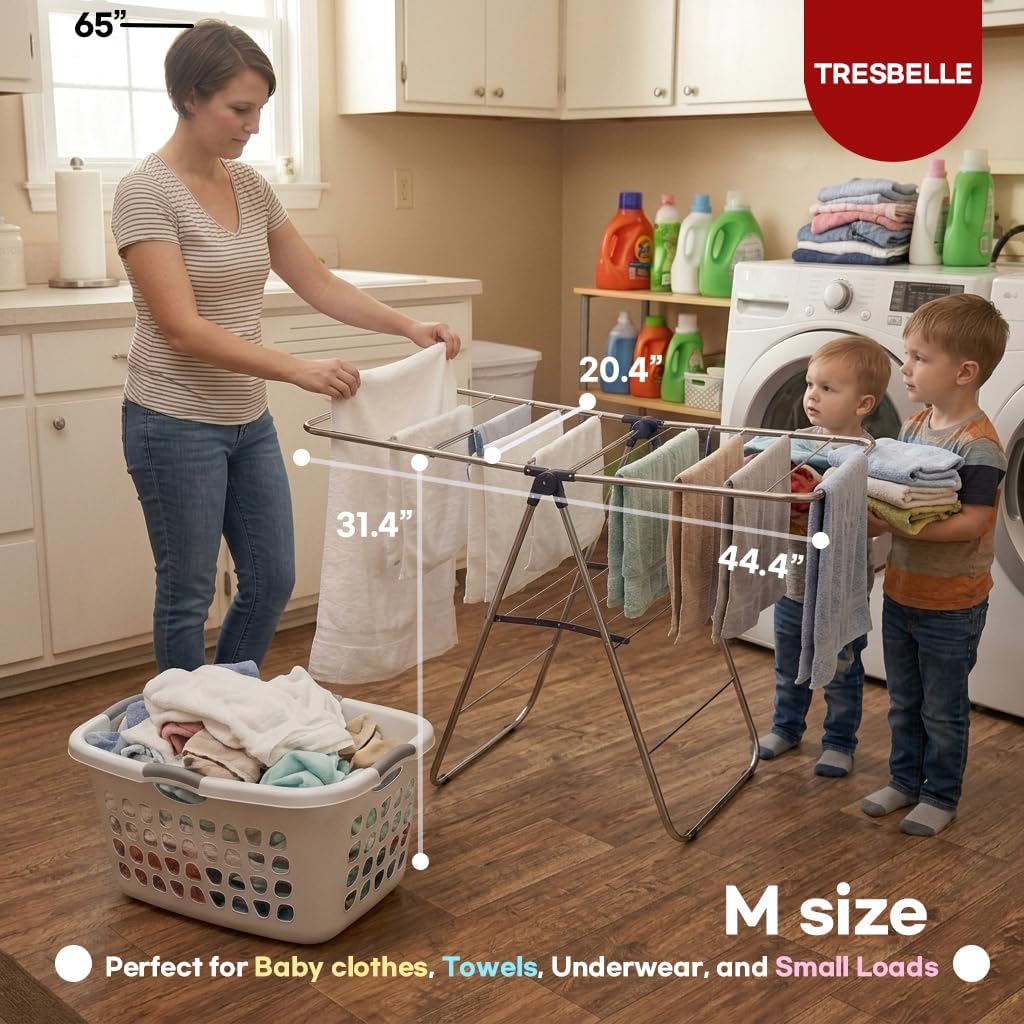 TRESBELLE Stainless Steel Clothes Drying Rack,Foldable Laundry Dryer,Size Ｌ