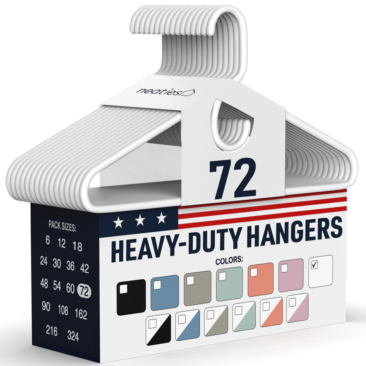 Heavy Duty Clothes Hangers 18 Pack – Made in the USA – 8lb Capacity Plastic Hangers for Adult Clothing – Durable for Pants, Coats, Jackets, or Jeans – White