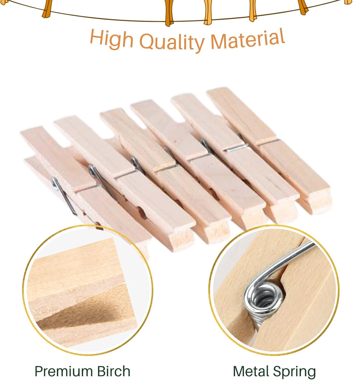 24 PCS Wood Clothespins - 3.55 Inch Clothes Pins Heavy Duty Outdoor